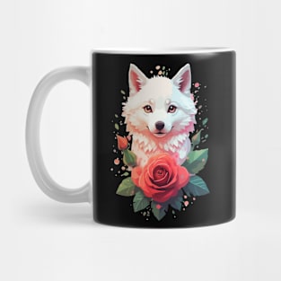 Serenity in Red: Watercolor White Wolf Among Roses Mug